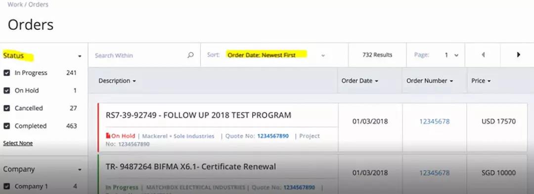 进入订单界面，您可以通过 “Status” 或 “Order Date” 进行筛选